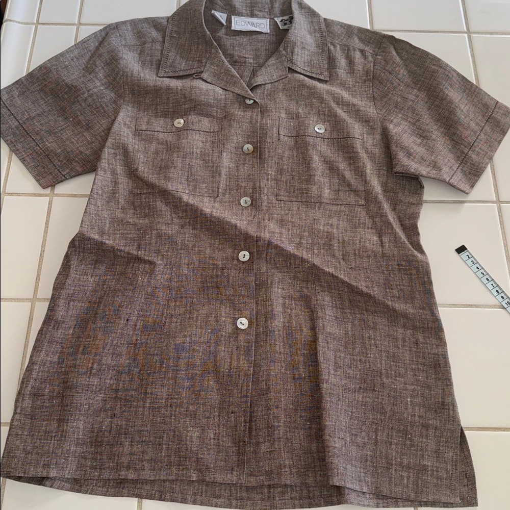 Edward’s Irish Linen short sleeve Button-Down Shirt L 🐈‍⬛
